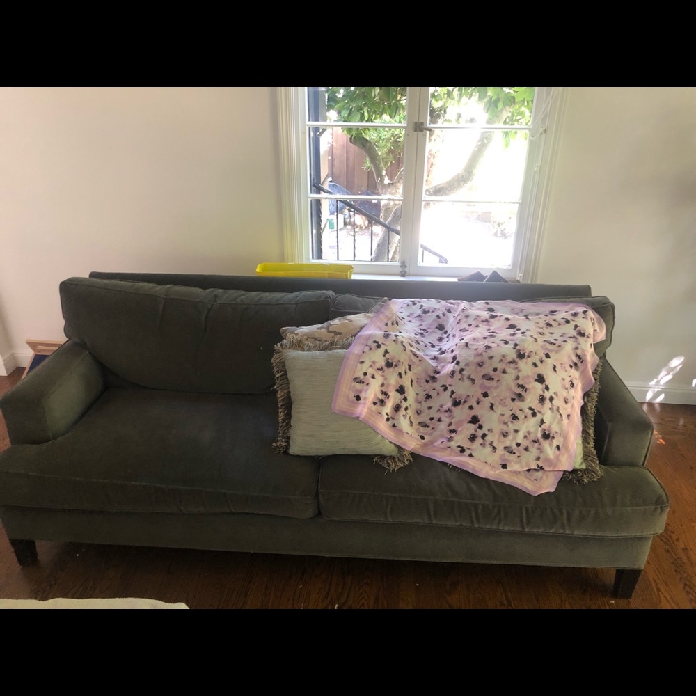 34 inch x 34 inch scarf (I think it’s silk )
